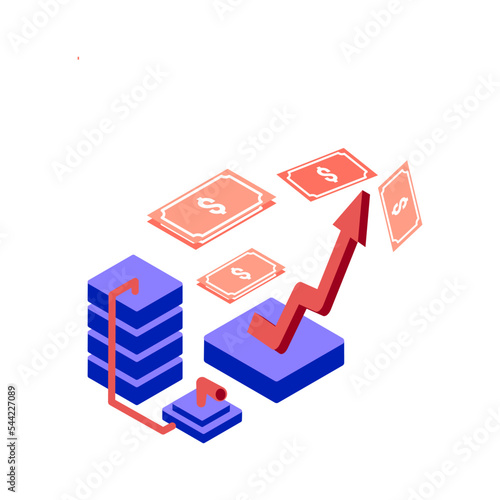 recession inflation isometric icon illustration color red, blue, purple. Conceptual business story. Financial crisis, economic recession, bankruptcy, depression.