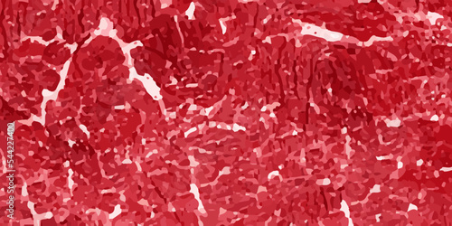 Vector red meat realistic texture. Cow meat tenderloin pattern. Raw juicy BBQ steak piece. Beef cut background. Fresh pork shape. Animal red fat food