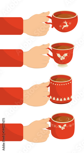 hand holding red christmas cups of coffee