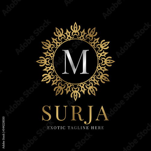 letter M vintage crest mandala vector logo design element
