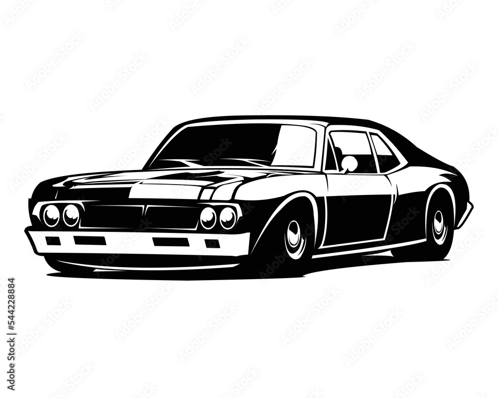 classic muscle car view from the front. best isolated vector illustration for badge, emblem, icon.