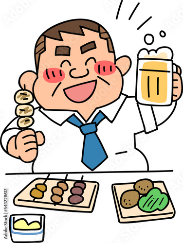 居酒屋で暴飲暴食するおじさん
