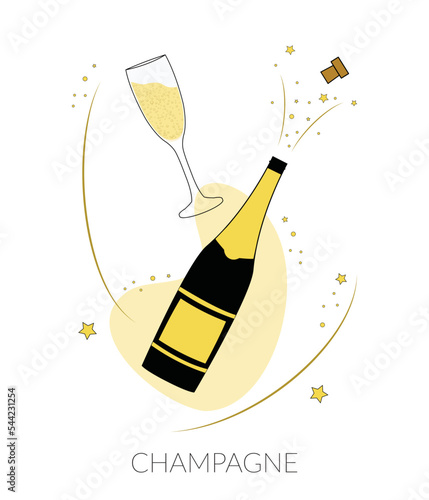 champagne bottle and glass illustration