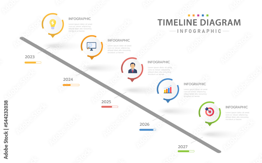 Time Line Topic Infographic isometric template for business. 5 Steps Modern Timeline ...
