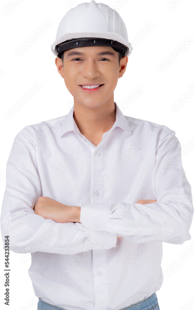 Portrait young asian man is engineer wearing helmet standing and smiling with confident, handsome male is architect or contractor, worker or labor, industrial concept. Portrait young asian man is engineer wearing helmet standing and smiling with confident, handsome male is architect or contractor, worker or labor, industrial concept.