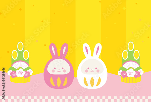new years greeting card with Daruma dolls of rabbit, the Chinese or Japanese zodiac sign for 2023