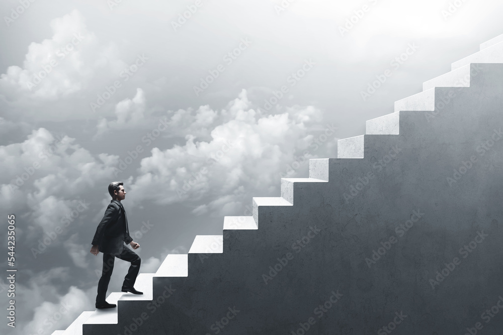 Business man climbing stairs 3d illustration Business man climbing stairs 3d illustration