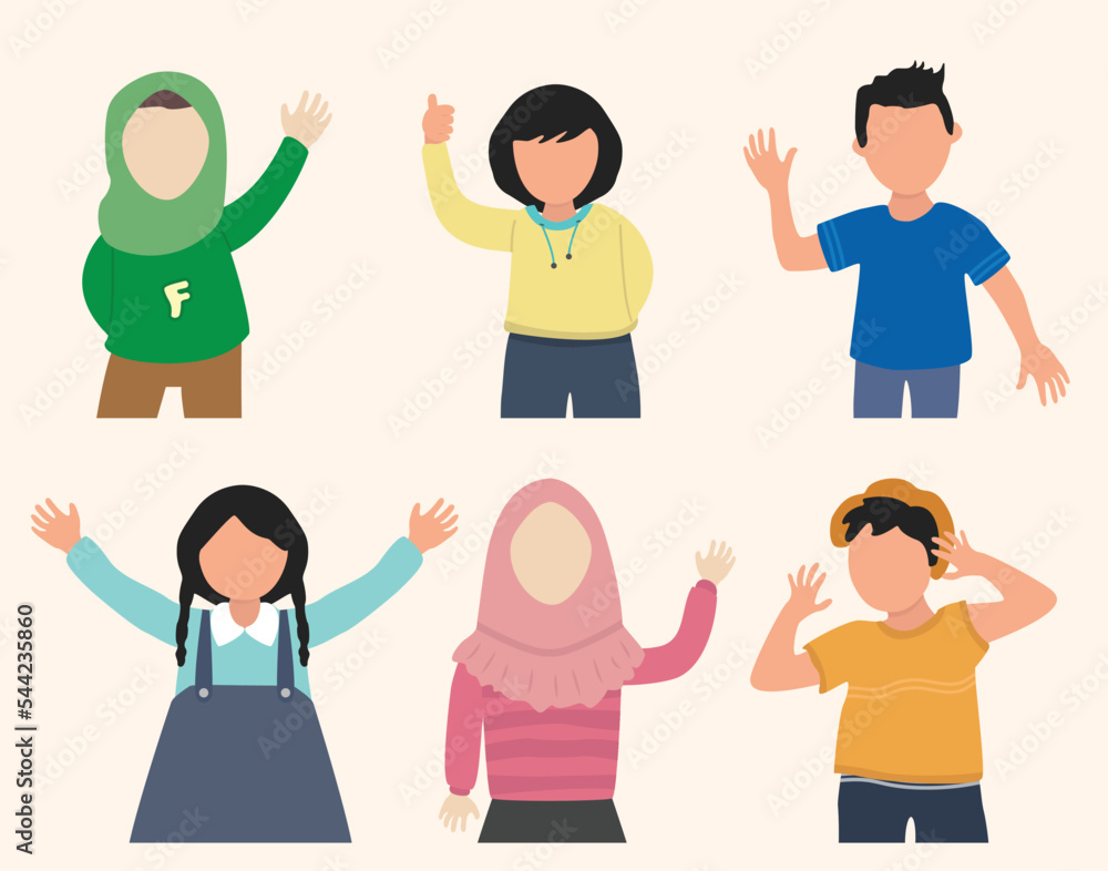 Obraz premium Happy cute kids. minimal vector style data design illustration.