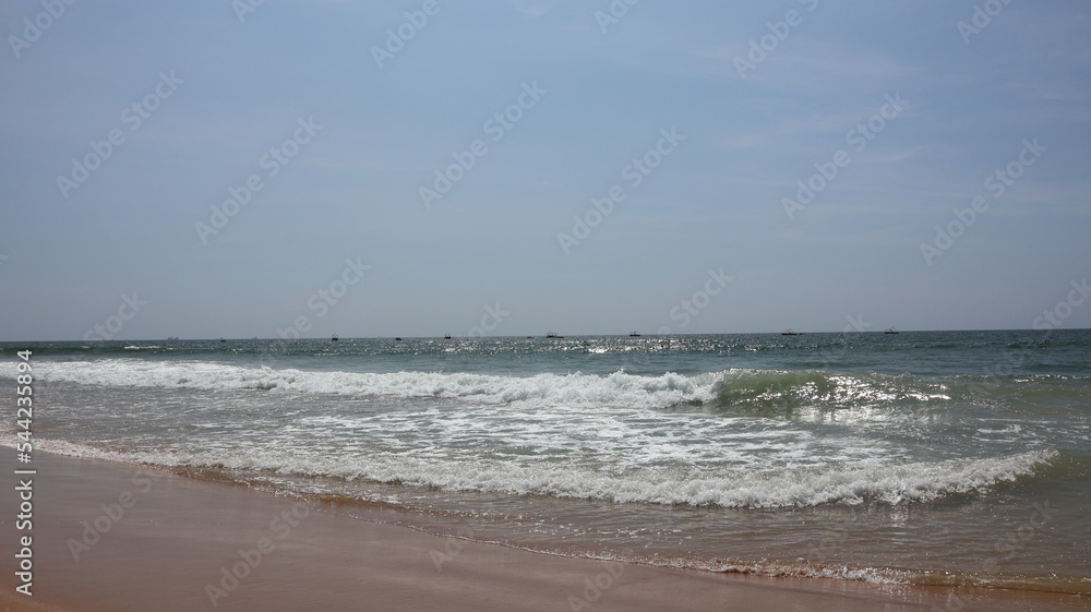 Goa, India 19th October 2022: Shots of the Calangute Beach in North Goa. Calangute is also famous for its water sport activities. A belt of 4 beaches in Goa. Sea waves and beautiful oceans.