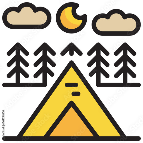 campground forest tree tent vacation camping filled outline icon