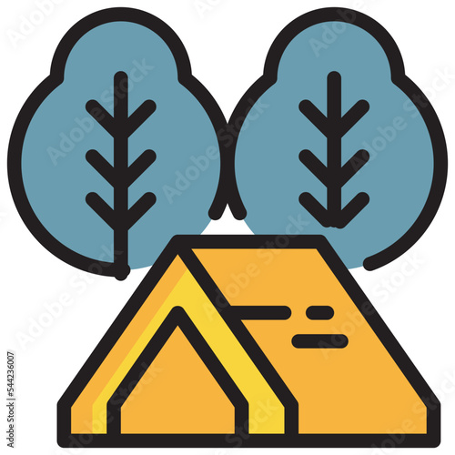 campground tent outdoor camping vacation filled outline icon