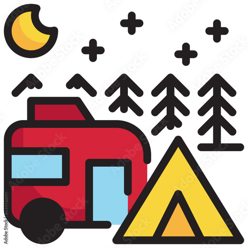camping car campground tent vacation outdoor filled outline icon