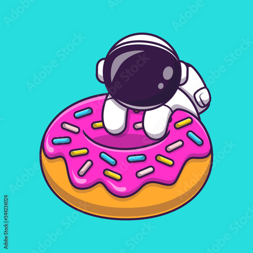 Cute Astronaut With Doughnut Cartoon Vector Icon 
Illustration. Science Food Icon Concept Isolated Premium 
Vector. Flat Cartoon Style