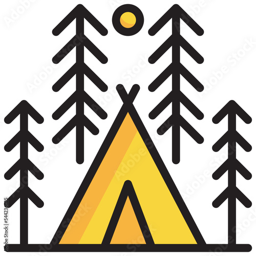 forest campground camping tent tree filled outline icon