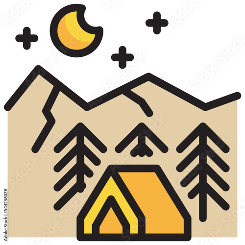 mountain forest campground camping tent filled outline icon