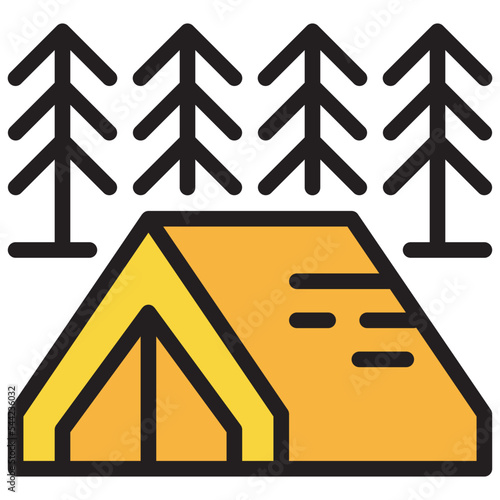 outdoor camping tent vacation campground filled outline icon