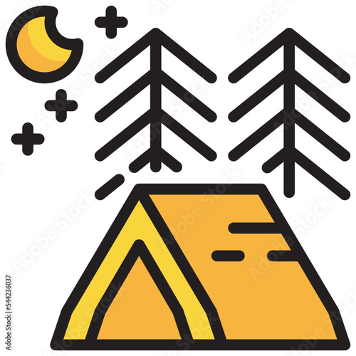 outdoor vacation campground tent camping filled outline icon