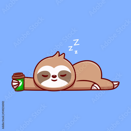 Cute Sloth With Coffee Cup Cartoon Vector Icon Illustration. 
Animal Drink Icon Concept Isolated Premium Vector. Flat 
Cartoon Style