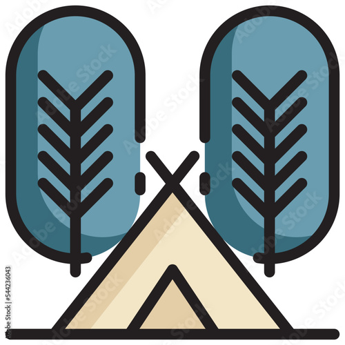 tent camping campground tree outdoor filled outline icon