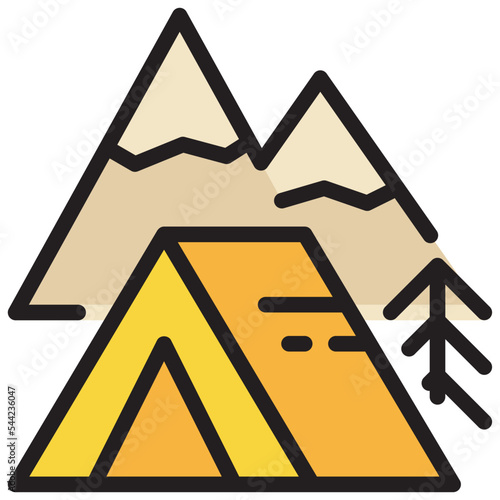 tent camping mountain campground travel filled outline icon