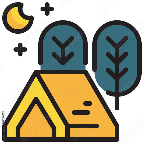 tent tree forest campground camping outdoor filled outline icon