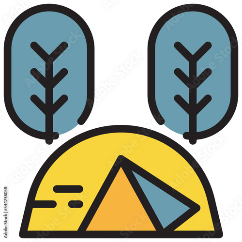 tree campground tent camping forest outdoor filled outline icon
