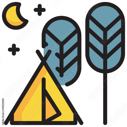 tree forest campground camping tent night filled outline icon