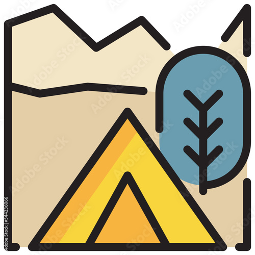 tree tent campground camping mountain vacation filled outline icon