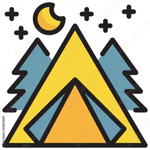 tree tent camping campground forest vacation outdoor filled outline icon