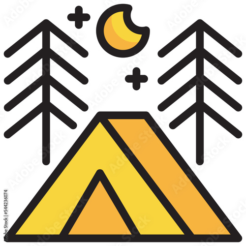 vacation travel camping campground forest filled outline icon
