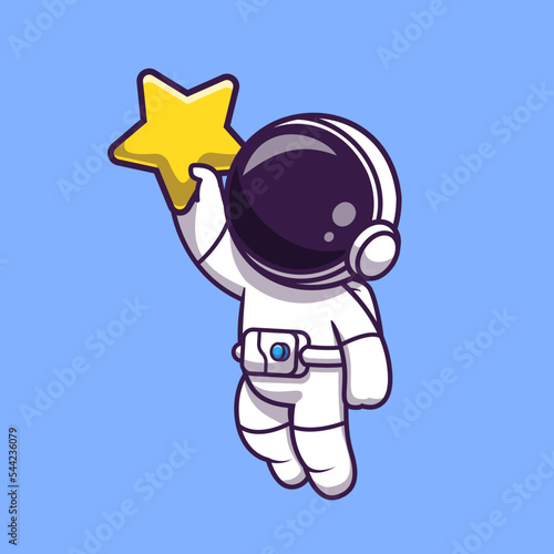 Astronaut Floating And Holding Star Cartoon Vector Icon 
Illustration. Space Technology Icon Concept Isolated 
Premium Vector. Flat Cartoon Style