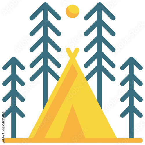 forest campground camping tent tree flat style icon