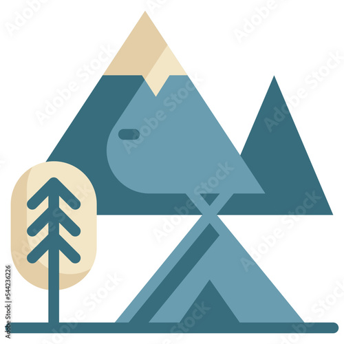 mountain camping campground tree flat style icon
