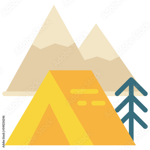 tent camping mountain campground travel flat style icon