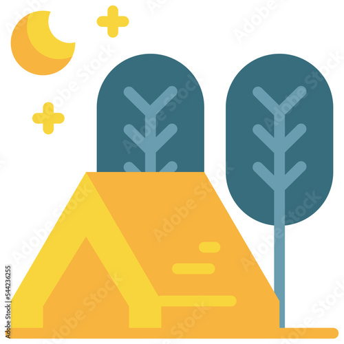 tent tree forest campground camping outdoor flat style icon