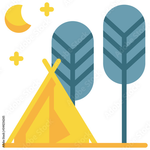tree forest campground camping tent night flat style icon