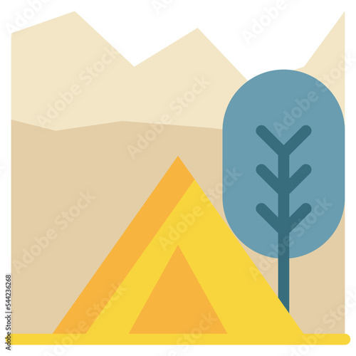 tree tent campground camping mountain vacation flat style icon