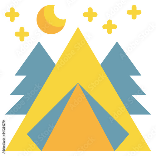 tree tent camping campground forest vacation outdoor flat style icon