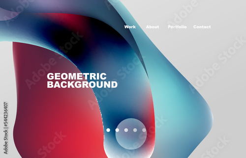 Landing page abstract liquid background. Flowing shapes, round design and circle. Web page for website or mobile app wallpaper