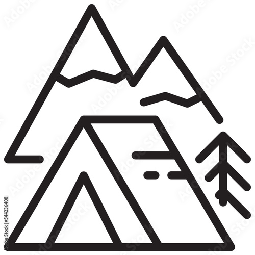 tent camping mountain campground travel simple line icon