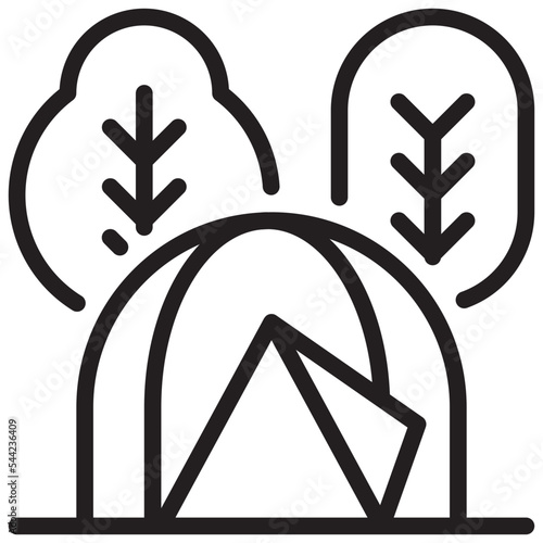 tent outdoor camping tree forest campground simple line icon
