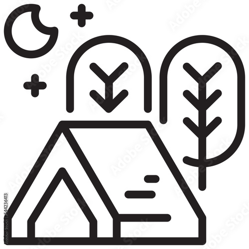 tent tree forest campground camping outdoor simple line icon