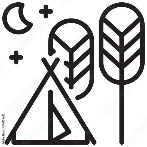 tree forest campground camping tent night simple line icon