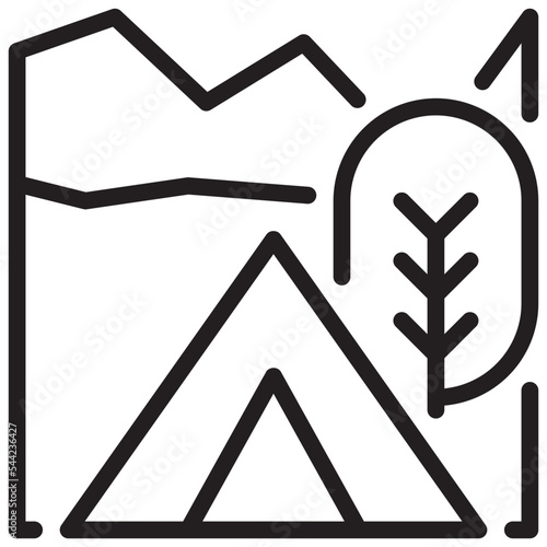 tree tent campground camping mountain vacation simple line icon