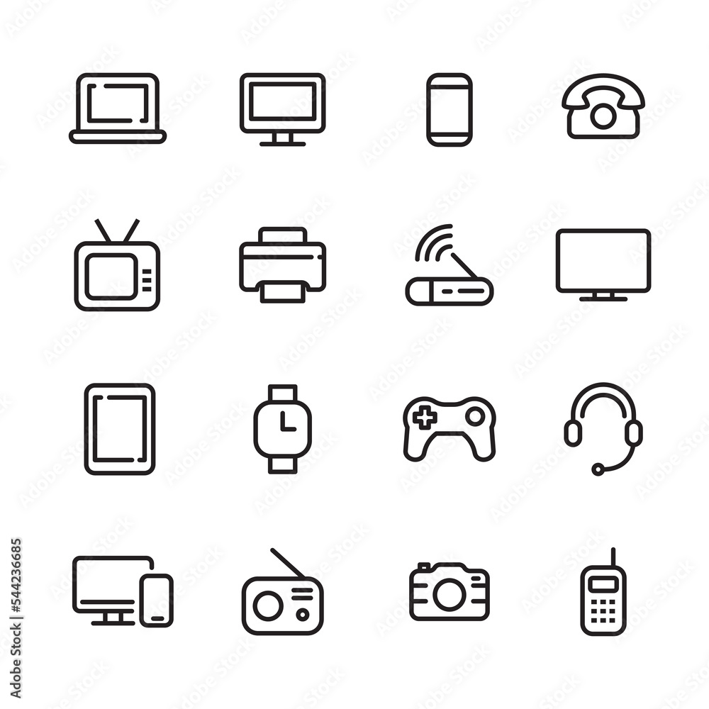 Set of device and gadget icons with linear style isolated on white background Set of device and gadget icons with linear style isolated on white background