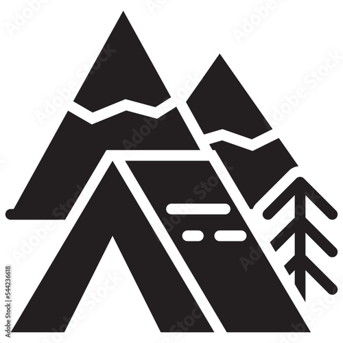 tent camping mountain campground travel solid glyph icon