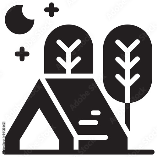 tent tree forest campground camping outdoor solid glyph icon