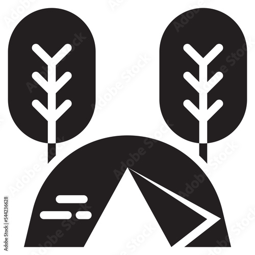 tree campground tent camping forest outdoor solid glyph icon