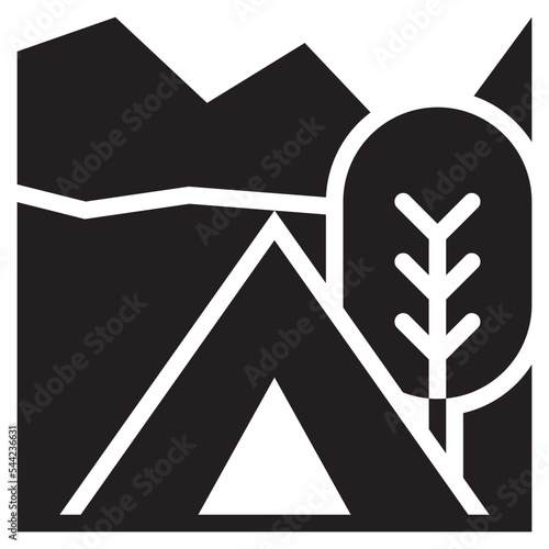 tree tent campground camping mountain vacation solid glyph icon