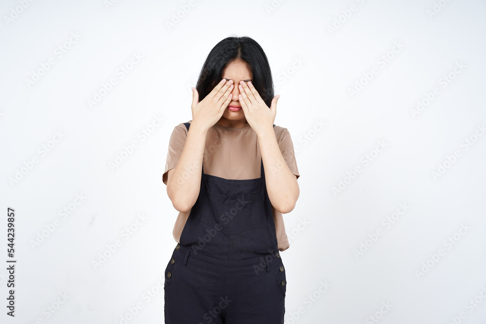 Covering Eye of Beautiful Asian Woman Isolated On White Background Covering Eye of Beautiful Asian Woman Isolated On White Background